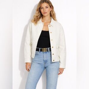 Coach Signature Denim Jacket White XS NWOT |Turnlock Pockets | Embossed Logo